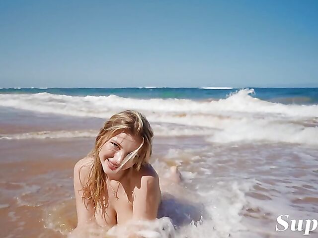 Erotic beach solo with big tits blonde Mashenka