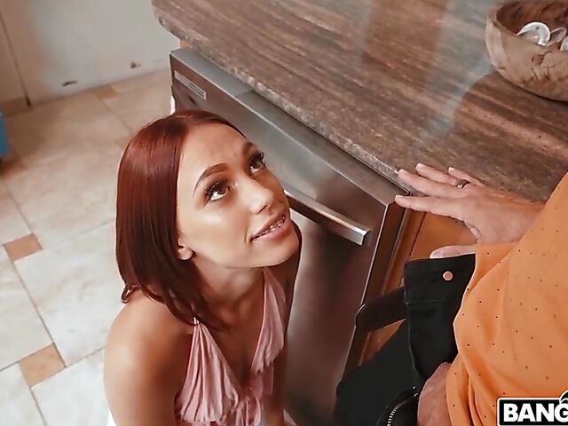 Redheaded nasty teen Laya Rae gives it to her stepdad