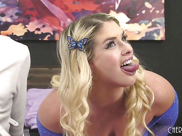 Big tit blonde Riley Reign plays with cock and toys live!