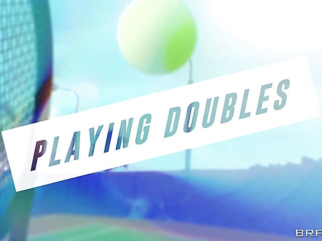 Outdoor threesome in the middle of the tennis court with Phoenix Marie and Kelsi Monroe