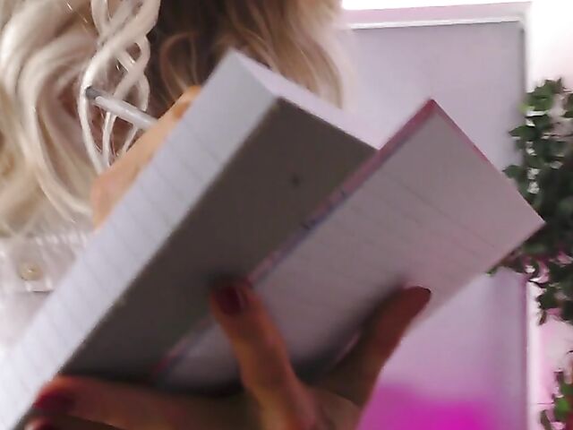 Four-eyed mature MILF secretary Ashley dildoing her shaved cunt for you