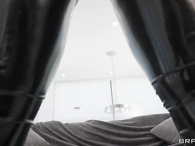 Big tits redhead MILF Savanah Storm gets nailed in latex stockings