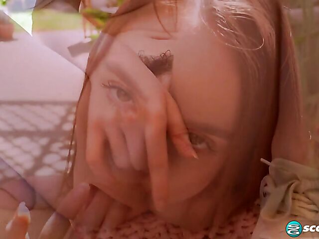 Outdoor masturbation in the garden right in front of you with charming Hazel Moore