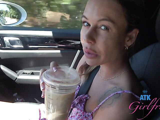 Naughty girlfriend Summer Vixen pissing and giving a car blowjob during the trip