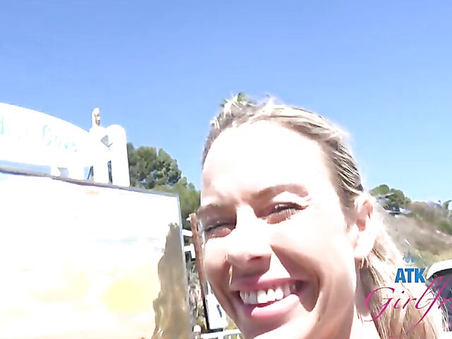 Naughty girlfriend Summer Vixen pissing and giving a car blowjob during the trip