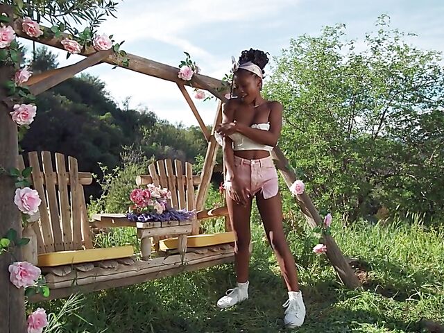 Hazel Grace - Graceful ebony masturbating outdoors in a pickup truck