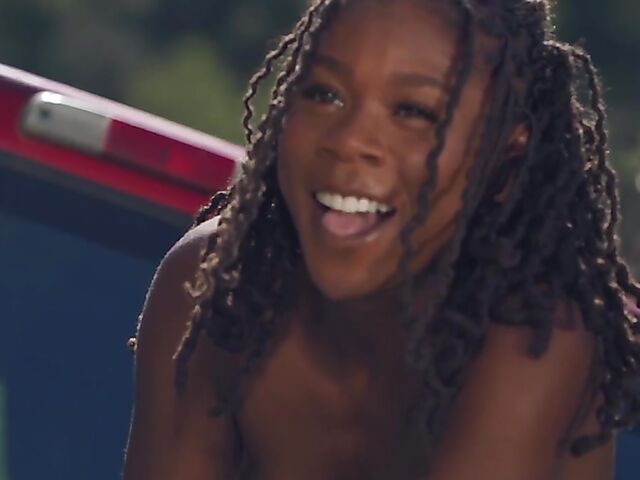 Hazel Grace - Graceful ebony masturbating outdoors in a pickup truck