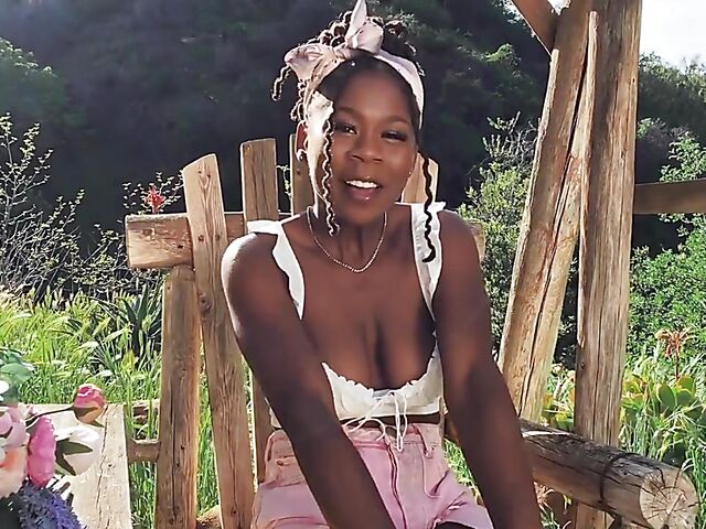 Hazel Grace - Graceful ebony masturbating outdoors in a pickup truck