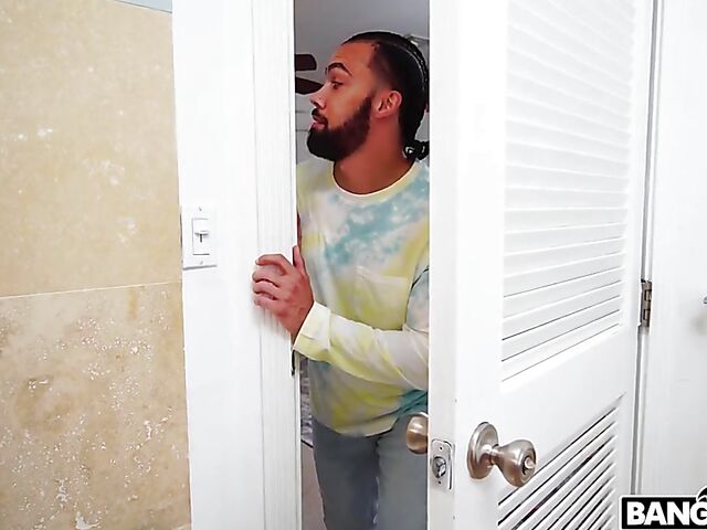 Busty ebony Lily Starfire showers her perfect boobs before having sex with a lucky dude