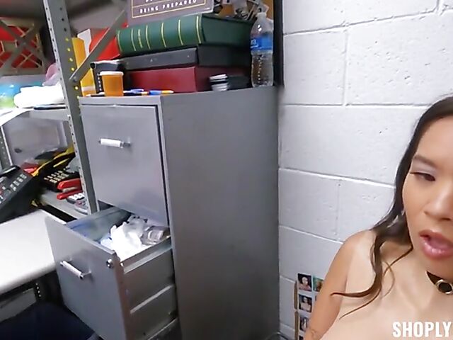 Hot asian shoplifter Kimmy Kim looking for new boobs
