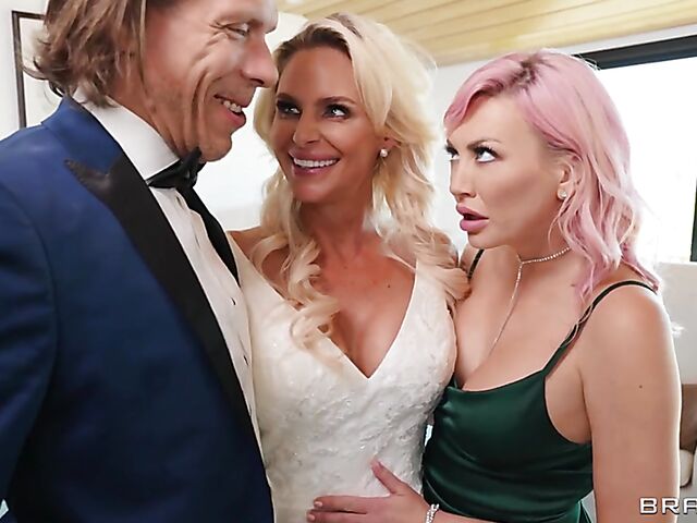 Mick Blue anal fucks pink-haired Adira Allure in front of milf bride Phoenix Marie