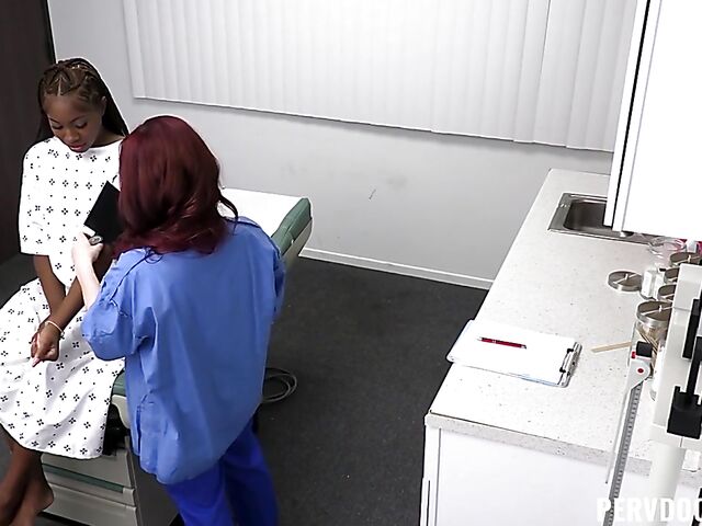 Amari Anne & Jessica Ryan - Ebony interracial threesome with doctor and nurse 