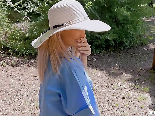 Candee Licious & Emilly Bellex - Lesbians use a double ended dildo outdoors