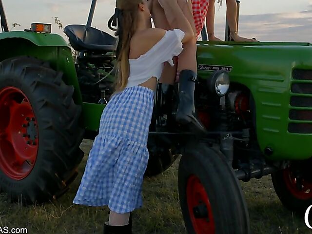 Alexis Crystal and Little Caprice lesbian sunset loving in the field