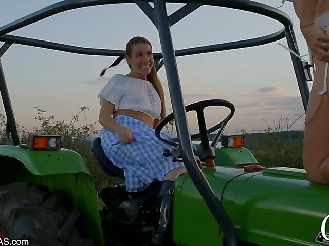 Alexis Crystal and Little Caprice lesbian sunset loving in the field