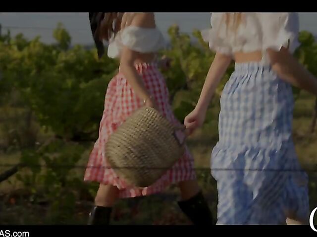 Alexis Crystal and Little Caprice lesbian sunset loving in the field