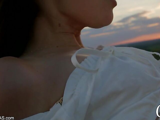 Alexis Crystal and Little Caprice lesbian sunset loving in the field