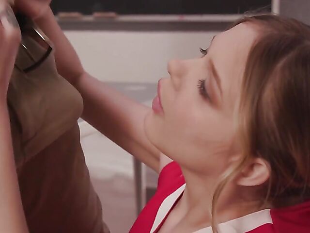 Teen cheerleader Coco Lovelock sucks and fucks her teacher at school