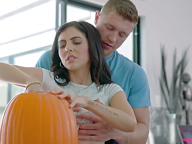 Theodora Day and Lily Larimar having free use hot threesome on Halloween