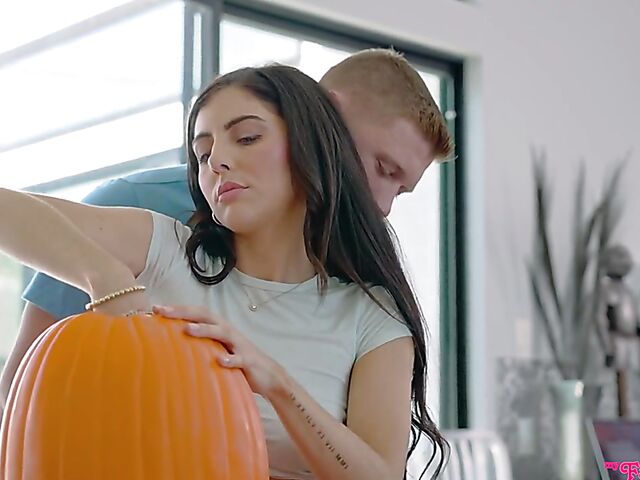 Theodora Day and Lily Larimar having free use hot threesome on Halloween