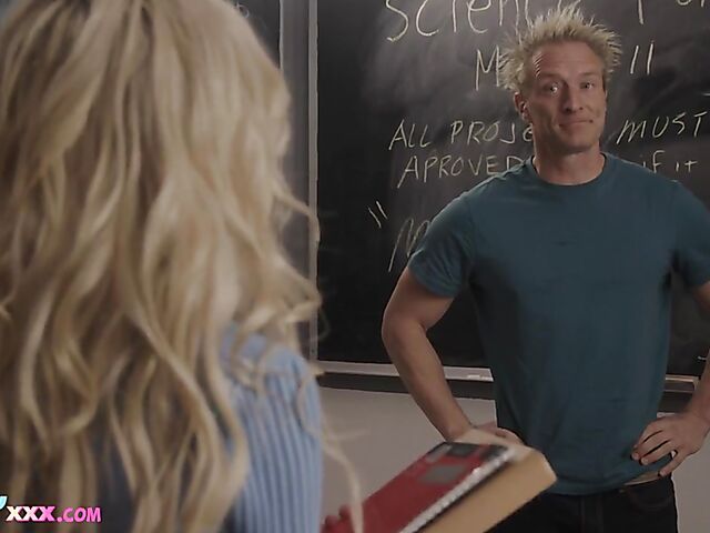 Skinny petite blonde teen Kenzie Reeves learns science her own way