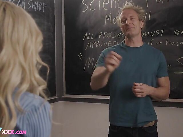 Skinny petite blonde teen Kenzie Reeves learns science her own way