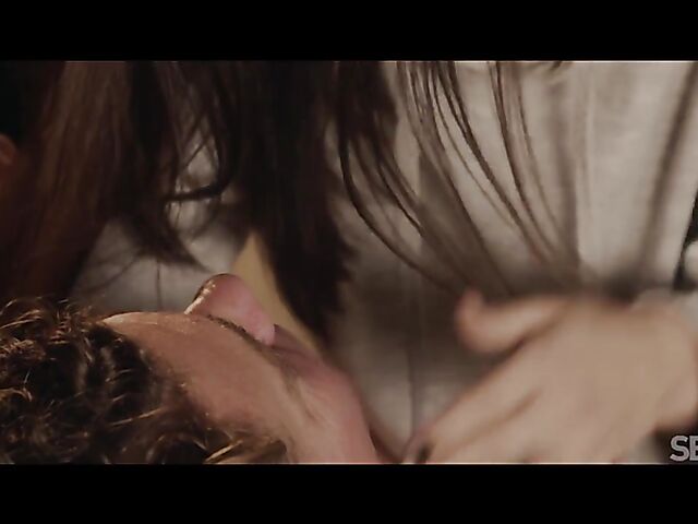 Slim brunette Sasha Krey seduces her man into passionate sex