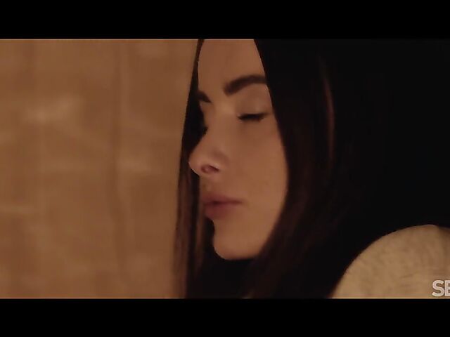 Slim brunette Sasha Krey seduces her man into passionate sex