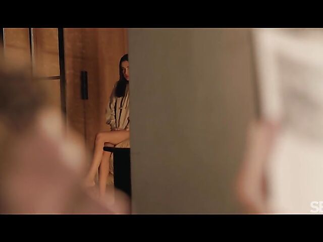 Slim brunette Sasha Krey seduces her man into passionate sex