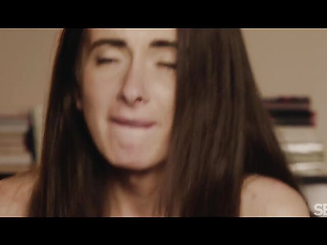 Slim brunette Sasha Krey seduces her man into passionate sex