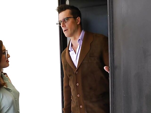 Cute young chick with glasses Leana Lovings sucks and fucks her professor at home