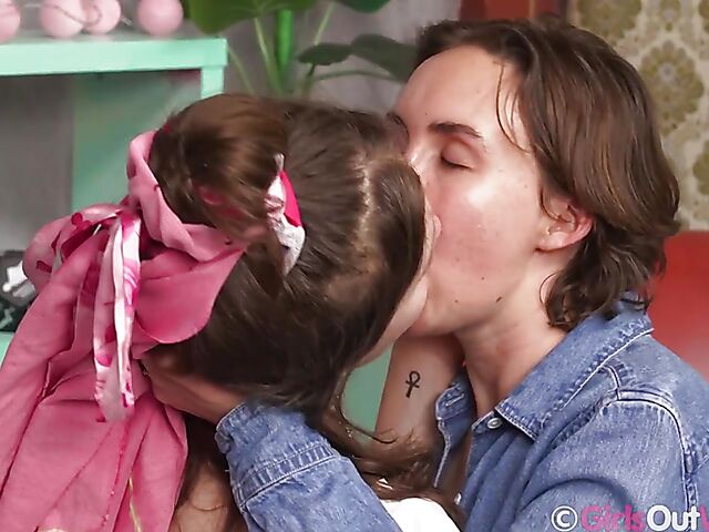 Hairy lesbian girlfriends Olive G and Sophia Rose go at it
