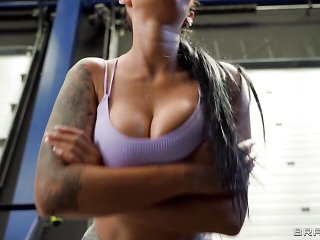 Aubrey Black & Maddy Black - Lesbian fitness babes with big tits do it in the gym