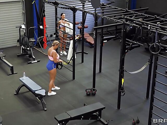 Aubrey Black & Maddy Black - Lesbian fitness babes with big tits do it in the gym