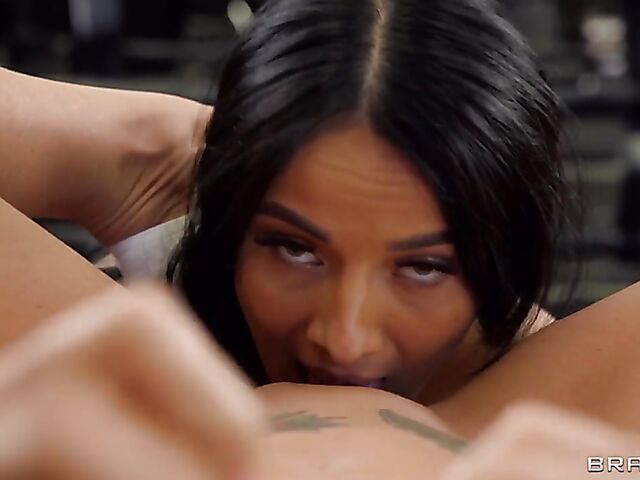 Aubrey Black & Maddy Black - Lesbian fitness babes with big tits do it in the gym