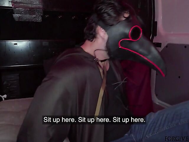 Blonde slut gets picked up and railed in the night on Halloween