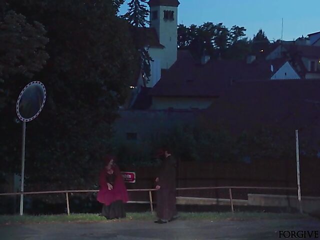 Blonde slut gets picked up and railed in the night on Halloween