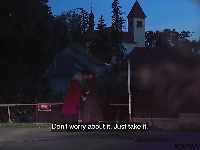 Blonde slut gets picked up and railed in the night on Halloween