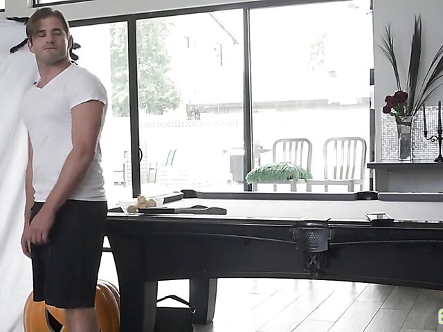 Teen threesome on Halloween with cute girls Mia Kay and Molly Little