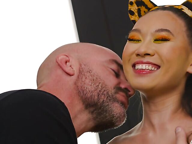 Kimmy Kimm - Asian babe in fishnets and boots gets a dick on Halloween