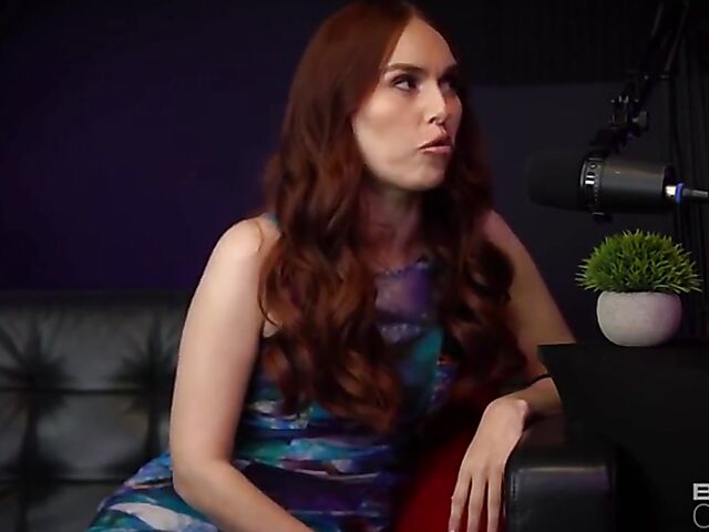 Redhead pornstar podcast and sex on the couch featuring Kiki Vidis