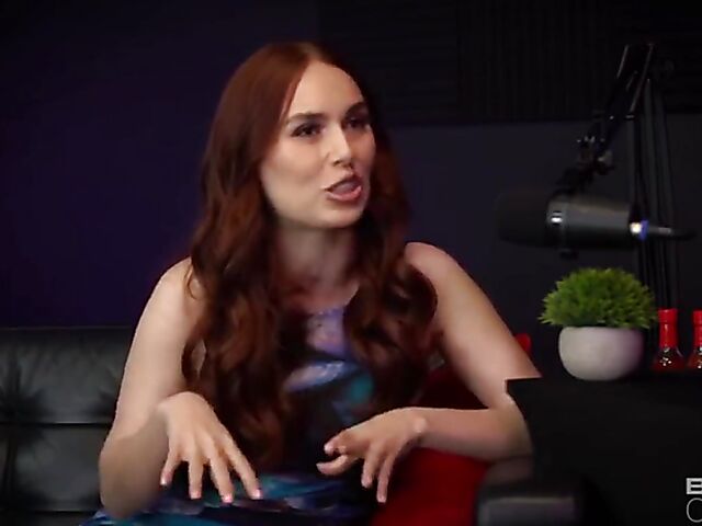 Redhead pornstar podcast and sex on the couch featuring Kiki Vidis