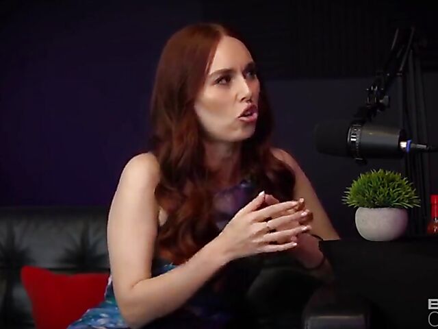 Redhead pornstar podcast and sex on the couch featuring Kiki Vidis