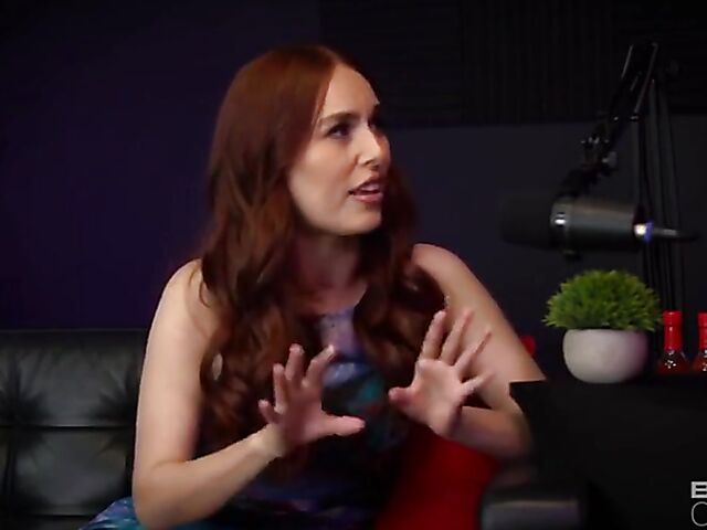 Redhead pornstar podcast and sex on the couch featuring Kiki Vidis