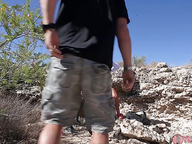 Outdoor threesome in the desert with milf hikers Sofie Marie and Kyla Keys