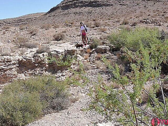 Outdoor threesome in the desert with milf hikers Sofie Marie and Kyla Keys