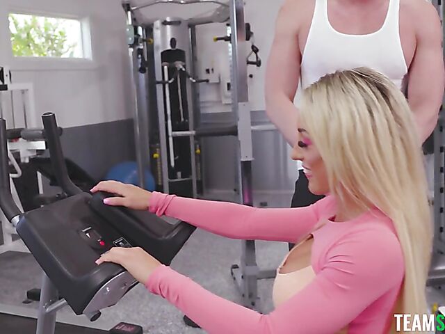 Gym sex in pink panties with fake tits athlete Fit Kitty