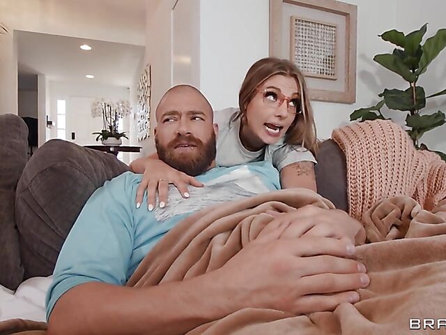 Horny four-eyed babe with natural boobs Kenzie Love can't stop