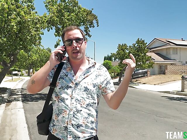 Blonde girl with fake tits Jenna Fireworks gets some cock by the pool