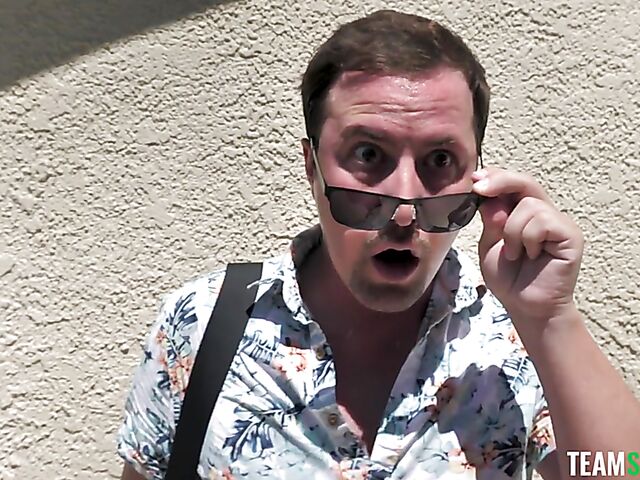 Blonde girl with fake tits Jenna Fireworks gets some cock by the pool